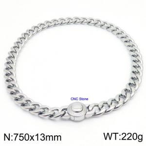 Silver Plated Cuban Link Necklace With CNC Stones 75cm Hypoallergenic Stainless Steel Necklace - KN237312-Z