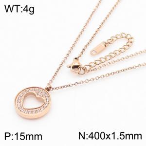 Trendy Gold Stainless Steel Necklace With Cubic Zirconia Love Pendant Necklace For Women Adjustable Size - KN237373-KLX