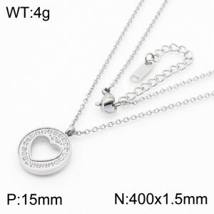 Trendy Gold Stainless Steel Necklace With Cubic Zirconia Love Pendant Necklace For Women Adjustable Size - KN237374-KLX