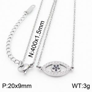 Lightweight Silver Stainless Steel Necklace Cubic Zirconia Horse Eye Pendant Necklace Adjustable Size - KN237381-KLX