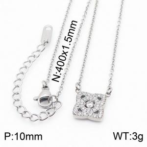 Lightweight Silver Stainless Steel Necklace Cubic Zirconia Flower Pendant Necklace Adjustable Size - KN237382-KLX