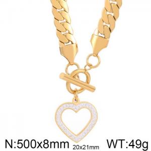 European and American fashion blade chain necklace OT button diamond heart necklace - KN237439-Z
