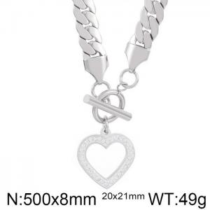 European and American fashion blade chain necklace OT button diamond heart necklace - KN237443-Z