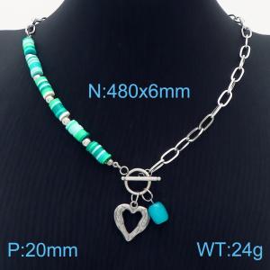 Stainless steel fashionable and minimalist colored beaded connection O-chain, hollow heart shaped blue bead pendant silver bracelet - KN237586-NJ