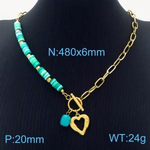 Stainless steel fashionable and minimalist colored beaded connection O-chain, hollow heart shaped blue bead pendant gold bracelet - KN237587-NJ