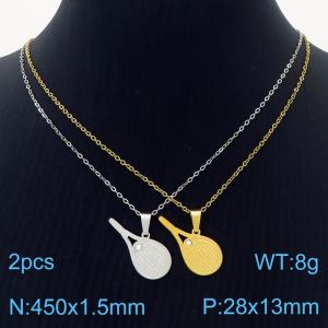 Stainless Steel Gold Silver Color Tennis Racket Zircon Pendant Cuban Link Chain Couple Necklaces - KN237605-SS
