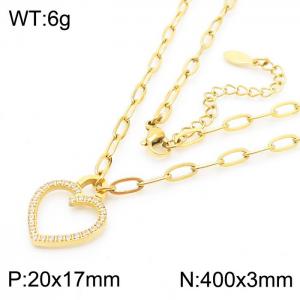 European and American fashion stainless steel 400 × 3mm oval chain with hollow heart shaped pendant gold necklace - KN238001-KLX