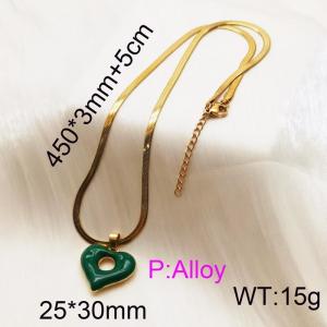 Fashion stainless steel 450 × 3mm Snake Bone Chain Green Hollow Heart Pendant Jewelry Charm Gold Necklace - KN238290-DN