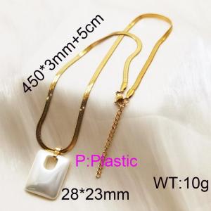 Fashion stainless steel 450 × 3mm Snake Bone Chain White Shell Square Pendant Jewelry Charm Gold Necklace - KN238291-DN