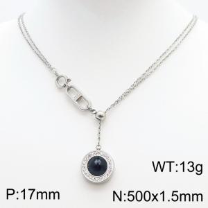 Stainless Steel Necklace Link Chain With Black Stone Pendant Silver Color - KN238411-Z