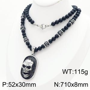 710mm Men Punk Stainless Steel Beaded Necklace with Skull Tag Pendant - KN238441-KJX