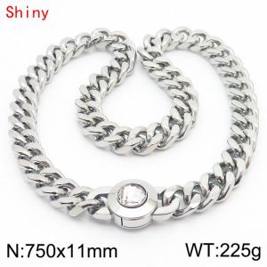 75cm personalized trendy titanium steel polished Cuban chain silver necklace with white crystal snap closure - KN238476-Z