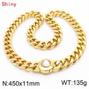 45cm personalized trendy titanium steel polished Cuban chain gold necklace with white crystal snap closure - KN238477-Z
