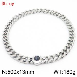 Fashion Stainless Steel Long Cuban Link Chain Necklace for Men Women Silver Color Twist Thick Chain Collar Choker 500×13mm Chunky Strand Necklace - KN238499-Z