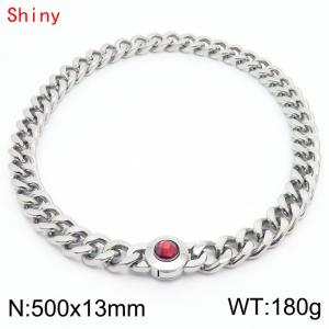 Men's Cuban Link Chain Stainless Steel Necklace Red Stone Clasp 500×13mm Chokers For Men Hip Hop - KN238513-Z