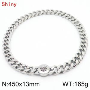 45cm Personalized Fashion Titanium Steel Polished Cuban Chain Silver Necklace with Skull Head Snap Buckle - KN238519-Z
