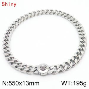 55cm Personalized Fashion Titanium Steel Polished Cuban Chain Silver Necklace with Skull Head Snap Buckle - KN238521-Z