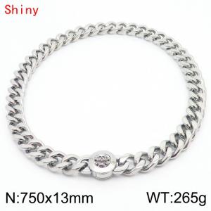 75cm Personalized Fashion Titanium Steel Polished Cuban Chain Silver Necklace with Skull Head Snap Buckle - KN238525-Z