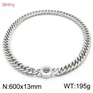 60cm Personalized Fashion Titanium Steel Polished Whip Chain Silver Necklace with Skull Head Snap Button - KN238584-Z