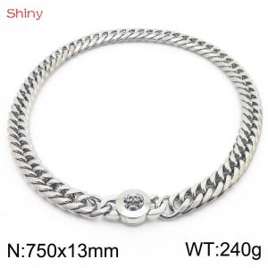 75cm Personalized Fashion Titanium Steel Polished Whip Chain Silver Necklace with Skull Head Snap Button - KN238587-Z