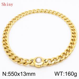 550mm Gold-PLated Stainless Steel&Translucent Zircon Cuban Chain Necklace - KN238675-Z