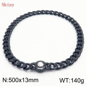 500mm Black-PLated Stainless Steel&Translucent Zircon Cuban Chain Necklace - KN238681-Z