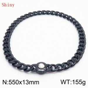 550mm Black-PLated Stainless Steel&Translucent Zircon Cuban Chain Necklace - KN238682-Z