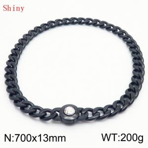 700mm Black-PLated Stainless Steel&Translucent Zircon Cuban Chain Necklace - KN238685-Z