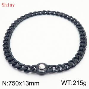 750mm Black-PLated Stainless Steel&Translucent Zircon Cuban Chain Necklace - KN238686-Z