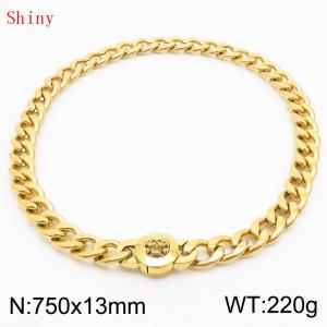 750mm Gold-Plated Stainless Steel Skull Charm Cuban Chain Necklace - KN238700-Z