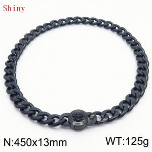 450mm Black-Plated Stainless Steel Skull Charm Cuban Chain Necklace - KN238701-Z