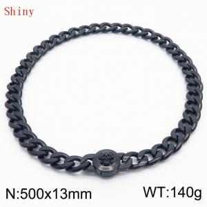 500mm Black-Plated Stainless Steel Skull Charm Cuban Chain Necklace - KN238702-Z