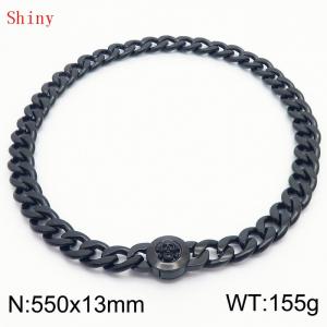 550mm Black-Plated Stainless Steel Skull Charm Cuban Chain Necklace - KN238703-Z