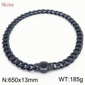 650mm Black-Plated Stainless Steel Skull Charm Cuban Chain Necklace - KN238705-Z
