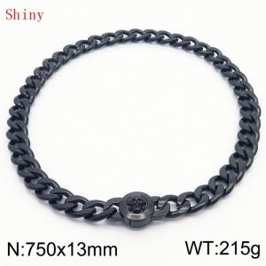 750mm Black-Plated Stainless Steel Skull Charm Cuban Chain Necklace - KN238707-Z