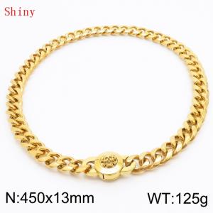Fashionable and personalized stainless steel 450 × 13mm Cuban Chain Polished Round Buckle Inlaid Skull Head Charm Gold Necklace - KN238778-Z