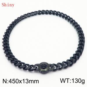 Fashionable and personalized stainless steel 450 × 13mm Cuban Chain Polished Round Buckle Inlaid Skull Head Charm Black Necklace - KN238785-Z