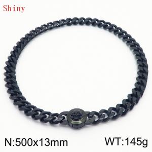 Fashionable and personalized stainless steel 500 × 13mm Cuban Chain Polished Round Buckle Inlaid Skull Head Charm Black Necklace - KN238786-Z
