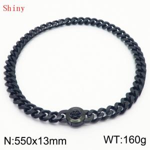 Fashionable and personalized stainless steel 550 × 13mm Cuban Chain Polished Round Buckle Inlaid Skull Head Charm Black Necklace - KN238787-Z