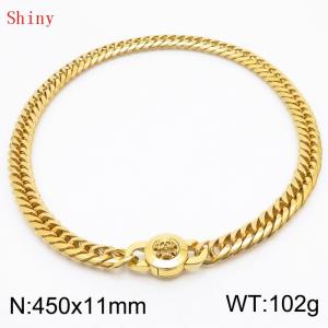 11mm45cm Personalized Fashion Titanium Steel Polished Whip Chain Gold Necklace with Skull Head Snap Button - KN238855-Z