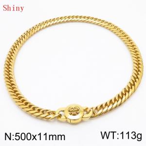 11mm50cm Personalized Fashion Titanium Steel Polished Whip Chain Gold Necklace with Skull Head Snap Button - KN238856-Z