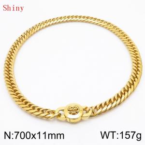 11mm70cm Personalized Fashion Titanium Steel Polished Whip Chain Gold Necklace with Skull Head Snap Button - KN238860-Z