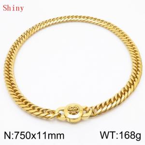 11mm75cm Personalized Fashion Titanium Steel Polished Whip Chain Gold Necklace with Skull Head Snap Button - KN238861-Z