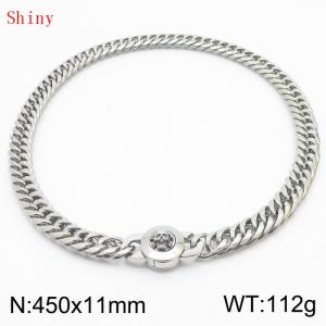 11mm45cm Personalized Fashion Titanium Steel Polished Whip Chain Silver Necklace with Skull Head Snap Button - KN238862-Z