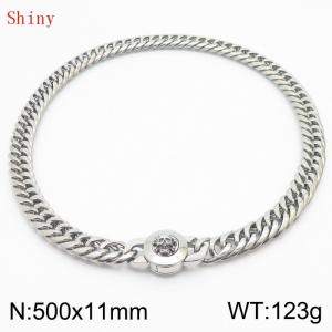 11mm50cm Personalized Fashion Titanium Steel Polished Whip Chain Silver Necklace with Skull Head Snap Button - KN238863-Z