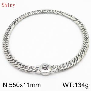 11mm55cm Personalized Fashion Titanium Steel Polished Whip Chain Silver Necklace with Skull Head Snap Button - KN238864-Z