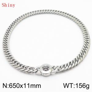 11mm65cm Personalized Fashion Titanium Steel Polished Whip Chain Silver Necklace with Skull Head Snap Button - KN238866-Z