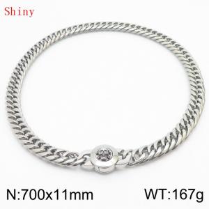 11mm70cm Personalized Fashion Titanium Steel Polished Whip Chain Silver Necklace with Skull Head Snap Button - KN238867-Z