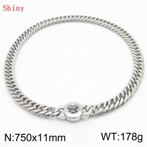 11mm75cm Personalized Fashion Titanium Steel Polished Whip Chain Silver Necklace with Skull Head Snap Button - KN238868-Z