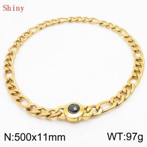 500×11mm Men's Round Link Stainless Steel Necklace Gold Color Waterproof Tone Punk NK Cuban Chain Black Stone Clasp Collar Choker Boy Male - KN238898-Z